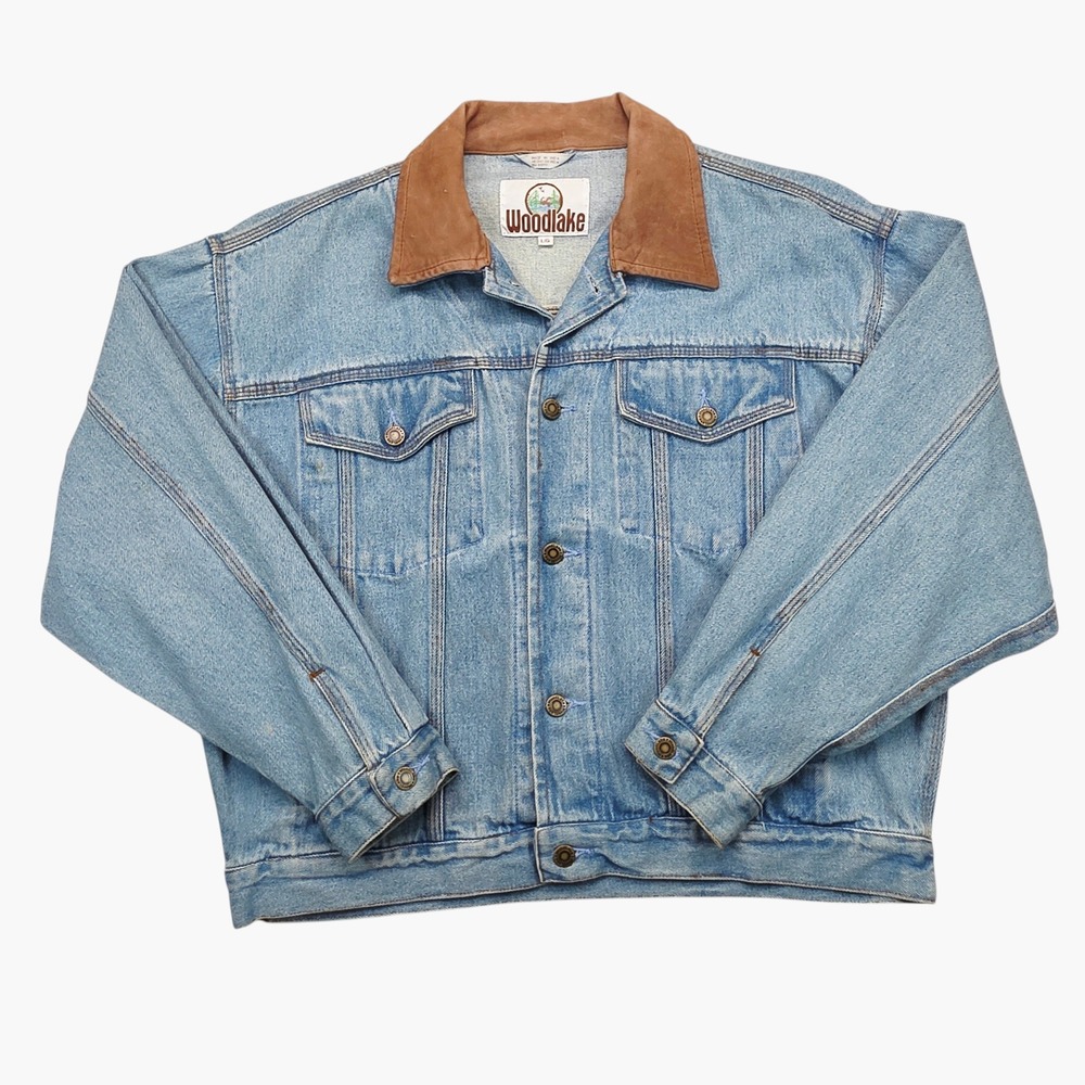 Vintage Woodlake Denim Jacket Rock N Roll Marathon Embroidered Blue Large - Picture 1 of 11